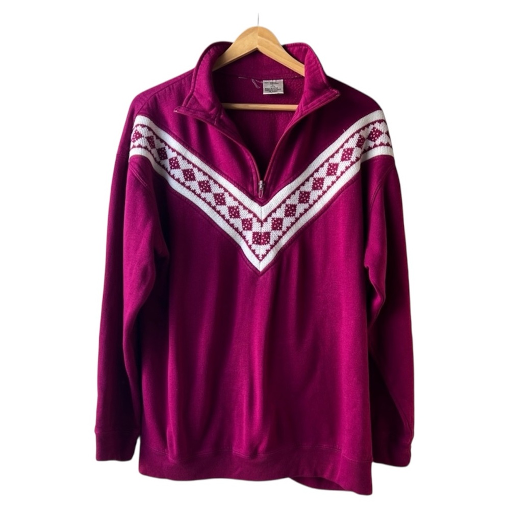 R&R Sport Vintage Raspberry Pullover with Nordic Pattern Size 14